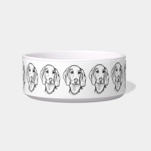 Dachshund handgezeichnete Skizze schwarz weiß Welp Napf