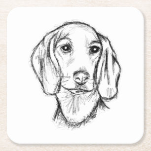 Dachshund handgezeichnete Skizze schwarz weiß Welp Rechteckiger Pappuntersetzer