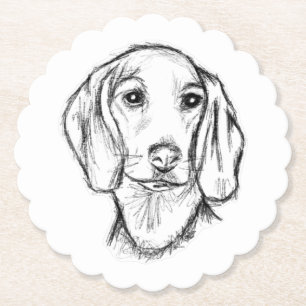 Dachshund handgezeichnete Skizze schwarz weiß Welp Untersetzer