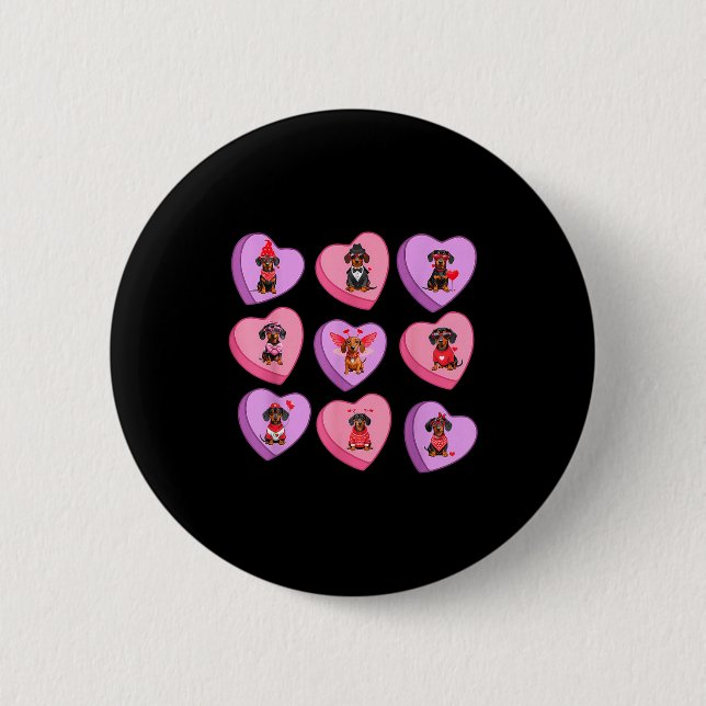 Dachshund Hearts Candy Valentines Weiner Dog Pet L Button (Vorderseite)