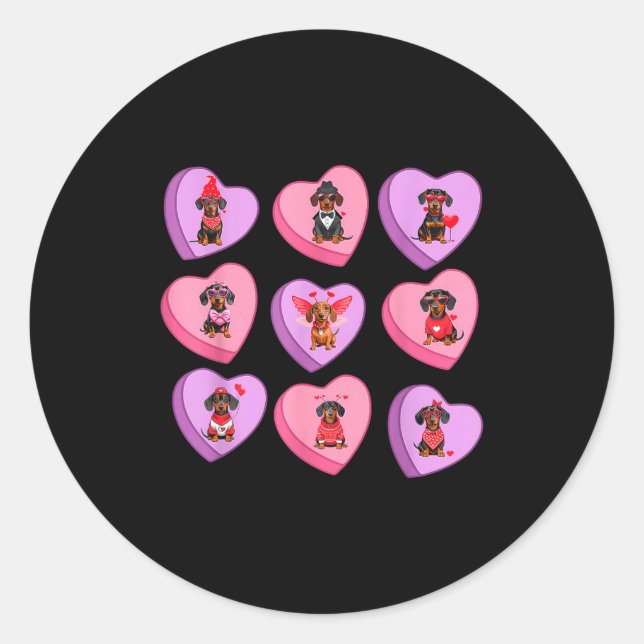 Dachshund Hearts Candy Valentines Weiner Dog Pet L Runder Aufkleber (Vorderseite)