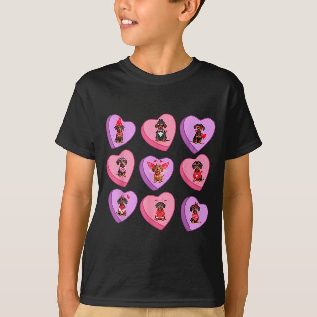 Dachshund Hearts Candy Valentines Weiner Dog Pet L T-Shirt (Vorderseite)