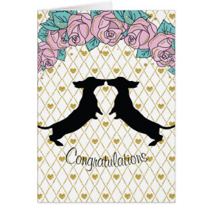 Dachshund Hearts Roses Congratulations Card