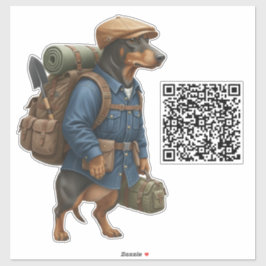 Dachshund Hiker + QR Code Aufkleber
