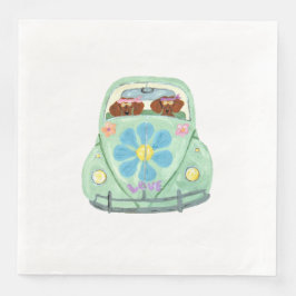 Dachshund-Hippies in ihrem Blumenliebesauto Serviette