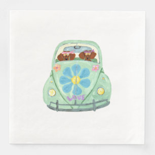 Dachshund-Hippies in ihrem Blumenliebesauto Serviette
