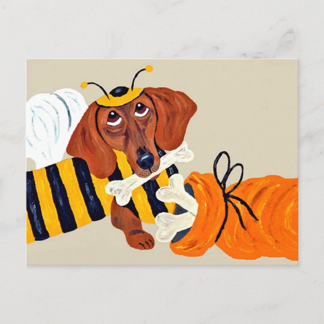 Dachshund Hummel mit Hundefutter Postkarte (Vorderseite)