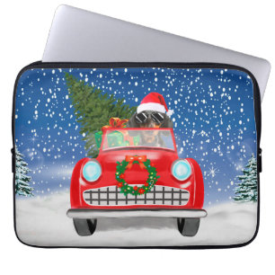 Dachshund Hund fährt Auto im Schnee Weihnachten Laptopschutzhülle