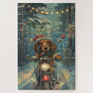 Dachshund Hund fährt Motorrad Weihnachten