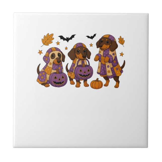 Dachshund Hund Geist Halloween Fliese (Vorderseite)