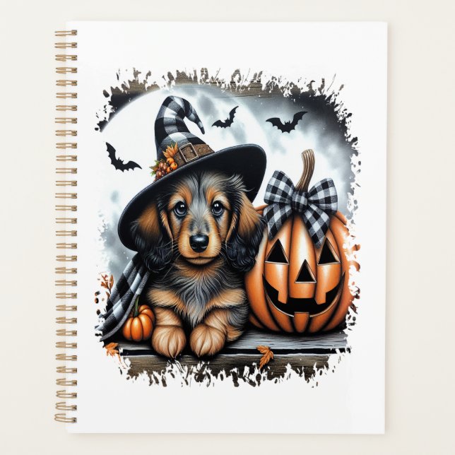 Dachshund Hund Halloween Planer (Vorderseite)