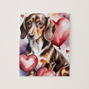 Dachshund-Hund Haustier-Porträt Aquarell Valentins