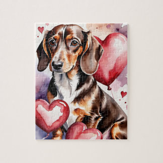 Dachshund-Hund Haustier-Porträt Aquarell Valentins