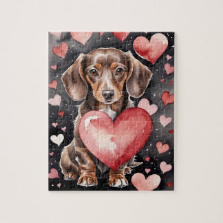 Dachshund-Hund Haustier-Porträt Aquarell Valentins