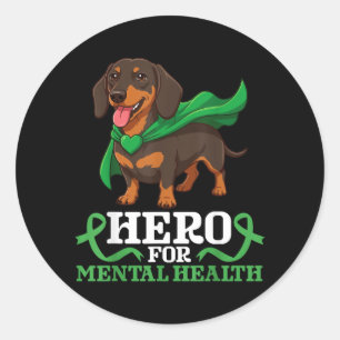 Dachshund-Hund Held für das Bewusstsein für psychi Runder Aufkleber