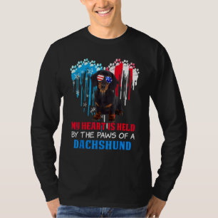 Dachshund Hund Herz 4. Juli Hund  USA-Flagge Männe T-Shirt