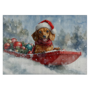 Dachshund Hund im Schlitten Lass es schneien Weihn Schneidebrett
