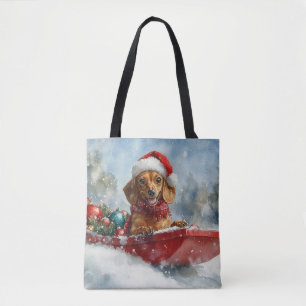 Dachshund Hund im Schlitten Lass es schneien Weihn Tasche