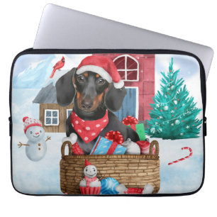 Dachshund Hund im Schnee Weihnachtshundhaus  Laptopschutzhülle