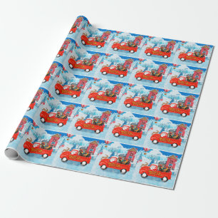 Dachshund-Hund im Weihnachtslieferwagen Schnee Geschenkpapier