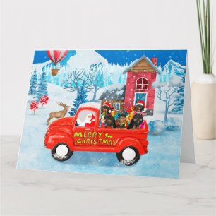 Dachshund-Hund im Weihnachtslieferwagen Schnee Karte