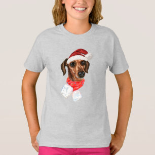 Dachshund-Hund mit Weihnachtsmann-Mütze T-Shirt Ba