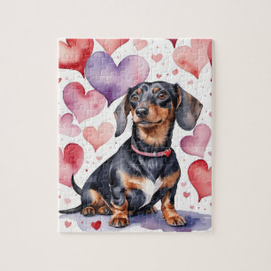 Dachshund-Hund-Porträt Wasserfarbe Valentinstag