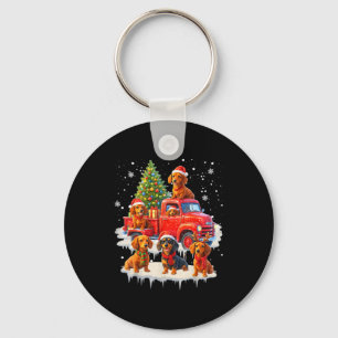 Dachshund Hund Rotes Lastwagen Weihnachtsbaum Sant Schlüsselanhänger