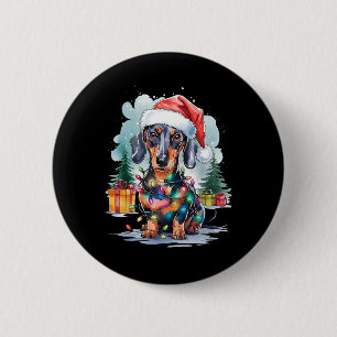 Dachshund Hund Santa Hut Weihnachtslichter Baum Wi Button
