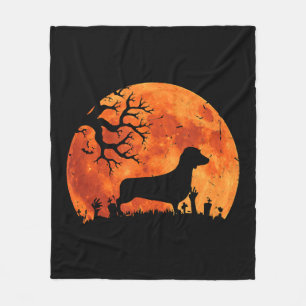 Dachshund-Hund und Mond lustiges Halloween-Kostüm Fleecedecke