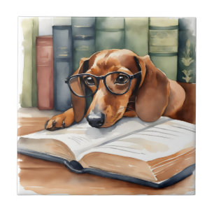 Dachshund Hund Vintage Aquarell Fliese