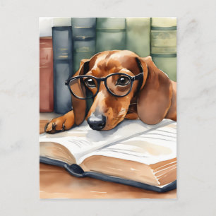 Dachshund Hund Vintage Aquarell Postkarte