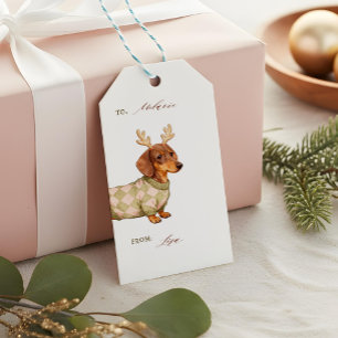 Dachshund-Hund-Weihnachten-Karuiertes Pullover-Fot Geschenkanhänger