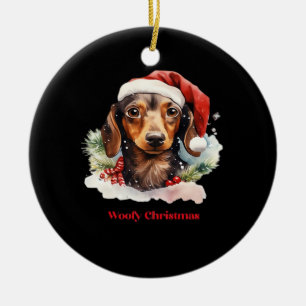 Dachshund Hund Weihnachten Santa Hut Xmas Licht Wo Keramik Ornament