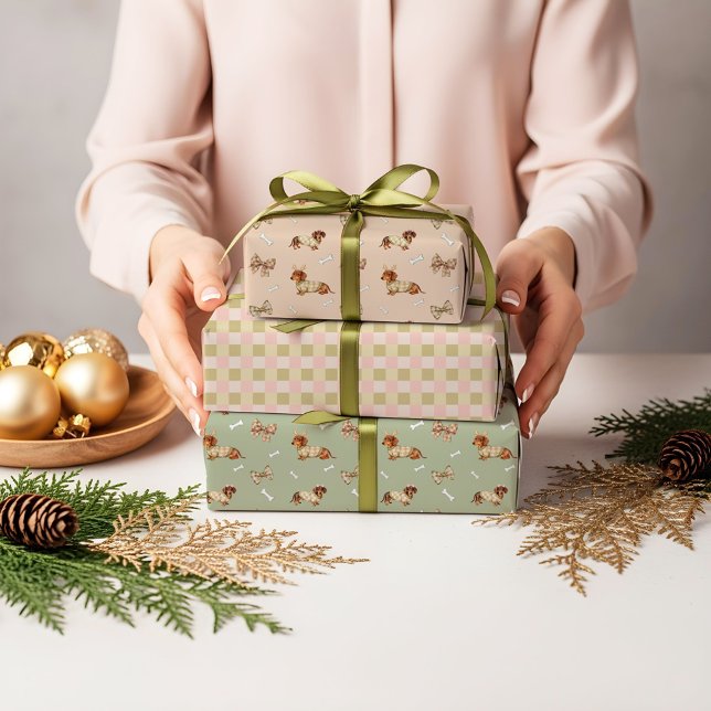 Dachshund-Hund-Weihnachts-Schachbrett-Pullover-Sch Geschenkpapier Set (Dachshund Dog Christmas Checkerboard Sweater Bow Wrapping Paper Sheets)