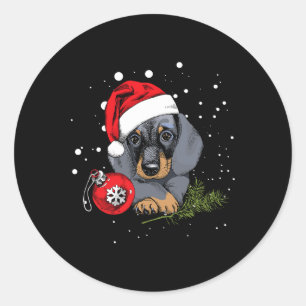 Dachshund Hund Weihnachtsbaum Licht Santa Xmas Ges Runder Aufkleber