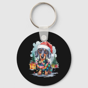 Dachshund Hund Weihnachtsmann Hut Weihnachtsbeleuc Schlüsselanhänger