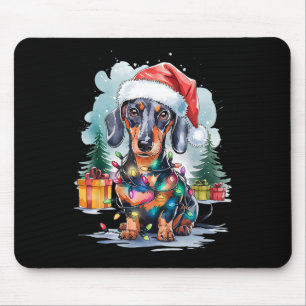 Dachshund Hund Weihnachtsmann Hut Weihnachtslichte Mousepad