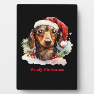 Dachshund Hund Weihnachtsmann Mütze Xmas Licht Woo Fotoplatte