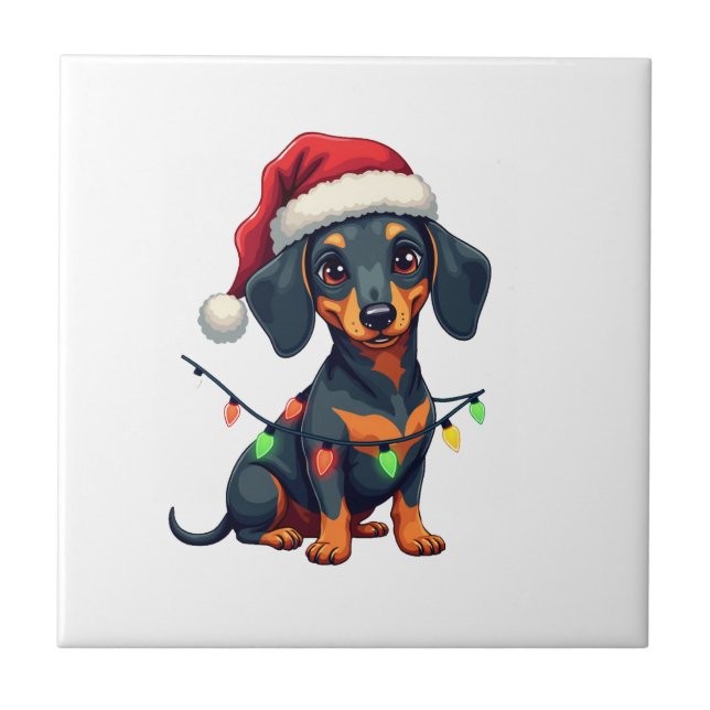 Dachshund Hunde Baum Weihnachtspullover Xmas Gesch Fliese (Vorderseite)