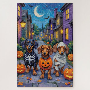 Dachshund-Hunde beim Trick-or-Treat an Halloween