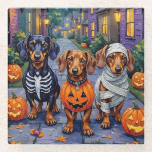 Dachshund-Hunde beim Trick-or-Treat an Halloween Glasuntersetzer