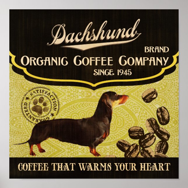 Dachshund-Hunde-Kunstposter - Organische Kaffeeges Poster (Vorne)
