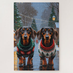 Dachshund-Hunde Weihnachten Schnee Feiertag