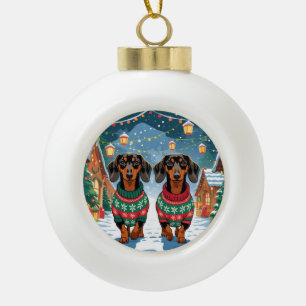 Dachshund Hunde Weihnachten Schnee Feiertag Keramik Kugel-Ornament