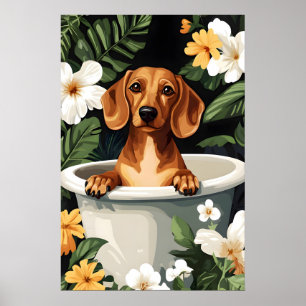 Dachshund im Badewannenposter, Lustiges Hundeposte Poster