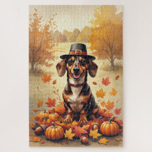 Dachshund im Herbstlaub Thanksgiving Kunst