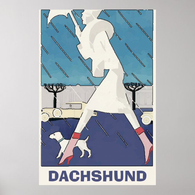 Dachshund im Regen Poster (Vorne)