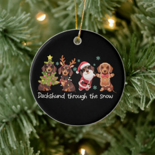 Dachshund im Schnee Lustige Weihnachts Hunde Keramik Ornament