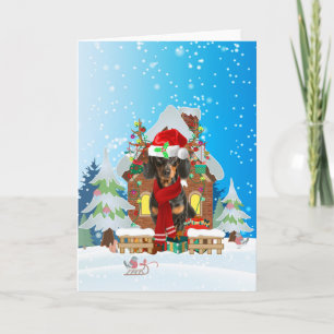 Dachshund im Schnee mit Weihnachtsgeschenken  Karte